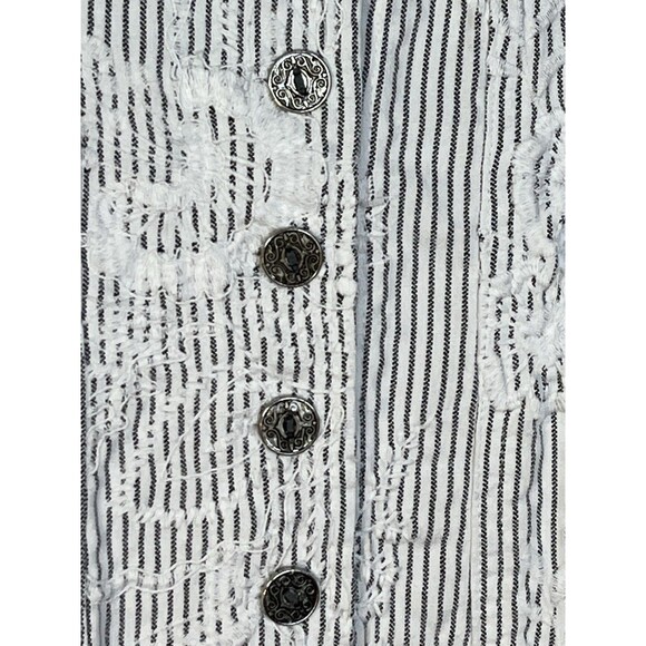 chicos Button Up Embroidered Stripes bouse top shirt 0 S 4 6 - Picture 2 of 10